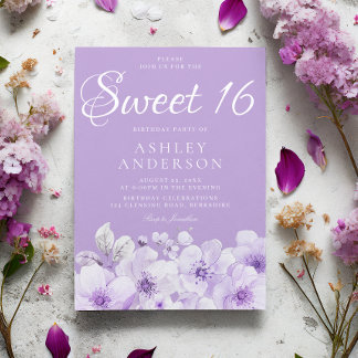 Convites Doce Lavanda Violeta Doce Aniversário de 16 Anos
