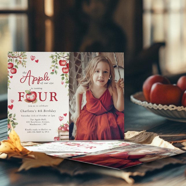 Convites Doce Maçã Do Nosso Olho | Foto 4.º Aniversário (Criador carregado)