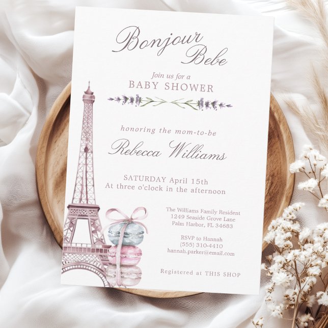 Convites Doce Macaron Bom Dia Bebê Paris Chá de Bebê (Criador carregado)