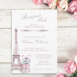 Convites Doce Macaron Bonjour Bebe Chá de fraldas Paris