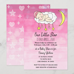 Convites Doce menina Bebê estrelas rosa e luas meninas