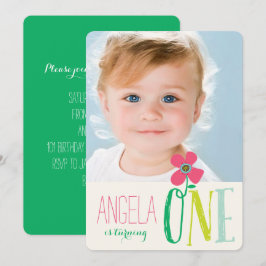 Convites Doce Menina Chic Rosa Daisy Pop Aniversário de 1 A