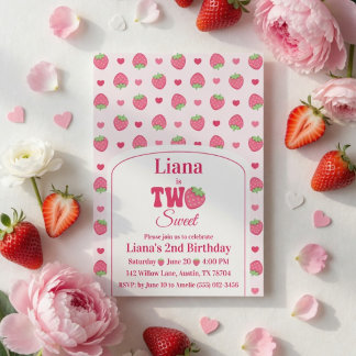 Convites Doce Menina Morango Rosa 2º Aniversário 
