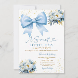 Convites Doce Menino Azul Laço Coquette Floral Chás Bebê