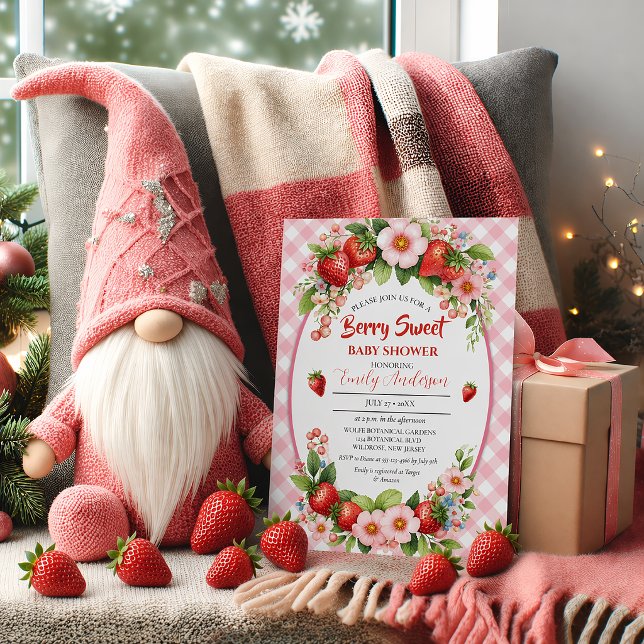 Convites Doce Morango Rosa Floral Chás de Bebê | (Criador carregado)