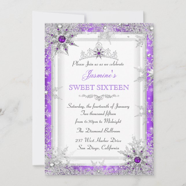 Convites Doce Natal de Inverno Prata Roxo 16 Floco de Neve (Frente)