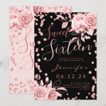 Doce Negro Dourado rosa 16 Glitter Confetti Floral