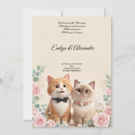 Convites Doce Noiva e Noivo Gato 3D em Creme para Casamento
