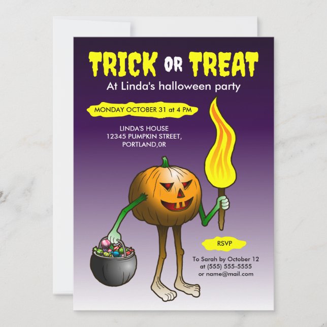 Convites Doce ou Travessura com Jack O'lantern (Frente)
