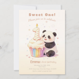Convites Doce Panda de Pastel Aniversário de 1 ano