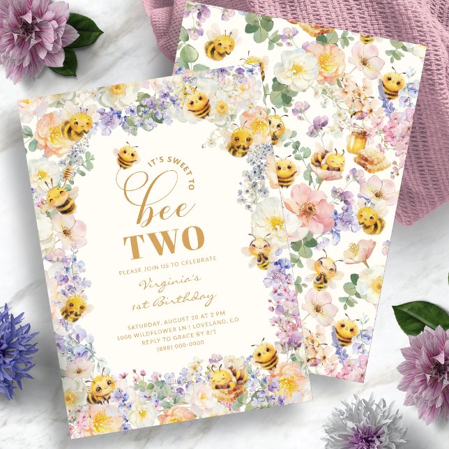 Convites Doce Para Ser Dois Aniversário (Sweet To Bee Two Birthday Invitation
)