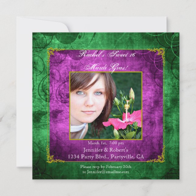 Convites Doce partido de um carnaval de 16 aniversários (Frente)