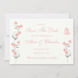 Convites Doce Pea Floral PInk e Creme Salvar a Data