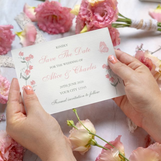Convites Doce Pea Floral PInk e Creme Salvar a Data (Criador carregado)
