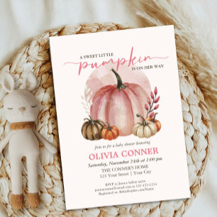 Convites Doce Pequena Abóbora Outono Rosa Churrasco de Bebê