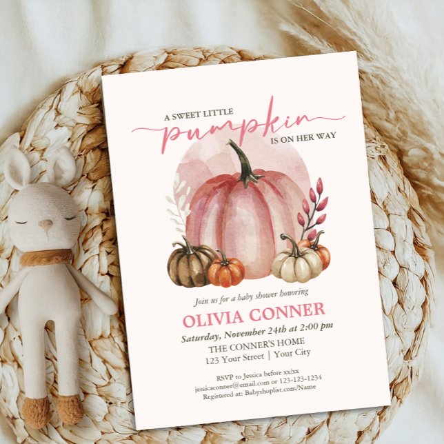 Convites Doce Pequena Abóbora Outono Rosa Churrasco de Bebê (Criador carregado)