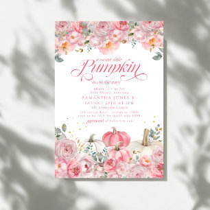 Convites Doce Pequena Abóbora Rosa Floral Outono Chá de Beb
