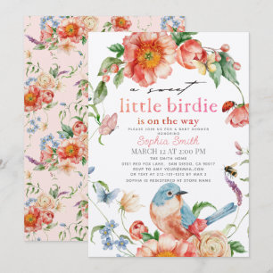 Convites Doce Pequena Birdie Rosa Floral Menina Chamada Beb