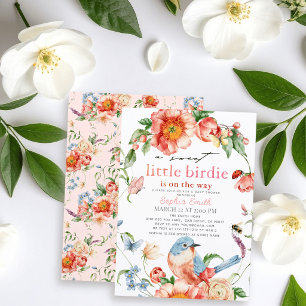Convites Doce Pequena Birdie Rosa Floral Menina Chamada Beb