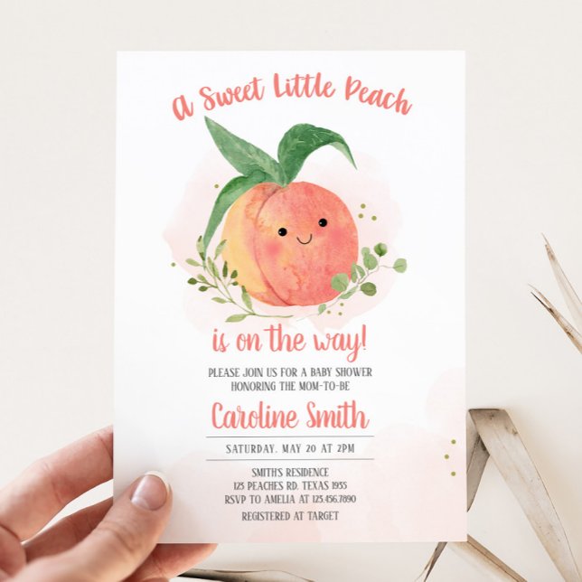 Convites Doce Pequeno Chá de fraldas de Pêssego (Sweet Little Peach is on the Way Baby Shower Invitation)