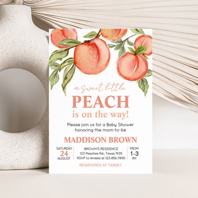 Convites Doce Pequeno Chá de fraldas de Pêssego (Peach Summer Baby Shower Invitation)