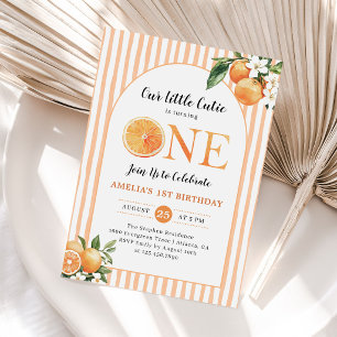 Convites Doce Pequeno Laranja Cutie Cítrico 1º Aniversário