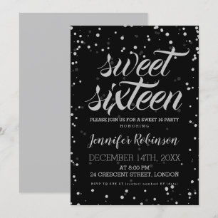 Convites Doce Preto Prateado 16 Glitter Sparkle Confetti
