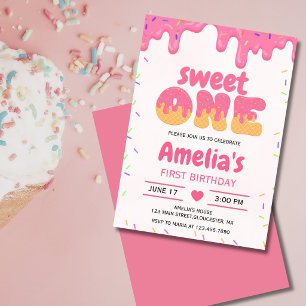 Convites Doce Primeira Menina Aniversário, 1º sorvete