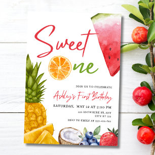 Convites Doce Primeiro Aniversário de Verão Frutas Tropicai