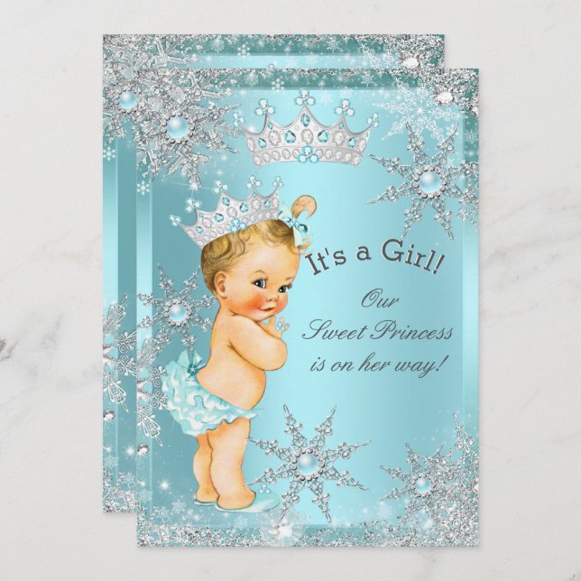 Convites Doce Princesa Chá de fraldas Teal Blonde (Frente/Verso)