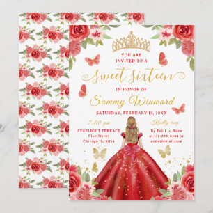 Convites Doce Princesa de Dezesseis Rosas Vermelhas Tiara D