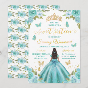 Convites Doce Princesa Negra Tiara Turquesa Dezesseis