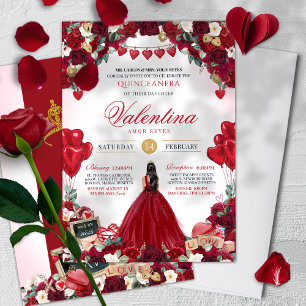 Convites Doce Quinceañera 15 Dia de os namorados Vermelho
