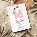 Convites Doce Rosa 16 Décima Sexta Festa de aniversário<br><div class="desc">16 convites de aniversário bonitos,  cor-de-rosa,  em um design de 16 balões,  em papel mármore de cinza. Personalize com os detalhes da sua festa e envie um e-mail para a família e amigos convidando-os a comemorar seu 16° aniversário!</div>