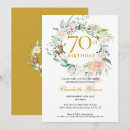 Convites Doce Rosa de Verão Garland Monograma 70 de Anivers