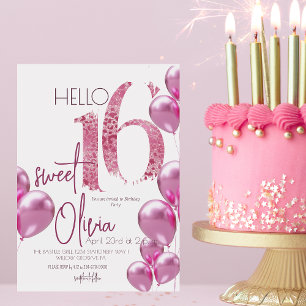Convites Doce Rosa Sessenta e dezesseis e décimo sexto aniv