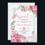 Convites Doce Rosa Sessenta e dezesseis Festas de aniversár<br><div class="desc">Doce Rosa Dezesseis Silver 16ª Convite de aniversário Mis Quince 15 Anos,  16º Aniversário.</div>
