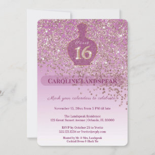 Convites Doce Rosé Fragrância Fita Brilho Dourado Rosa 16