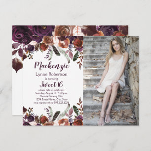 Convites Doce roxo 16 da foto dos rosas do rum da manteiga