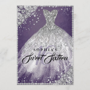 Convites Doce roxo 16 do vestido da faísca do laço do