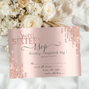 Convites Doce RSVP Dourado Rosa com Brilho Chic Gotejante 1
