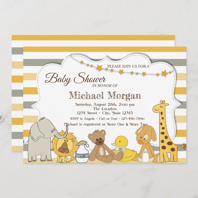 Convites Doce Safari Animais Strike Chá de fraldas (Frente/Verso)