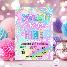 Convites Doce Sassy E Nove Arco-Íris Neon Aniversário de 9 