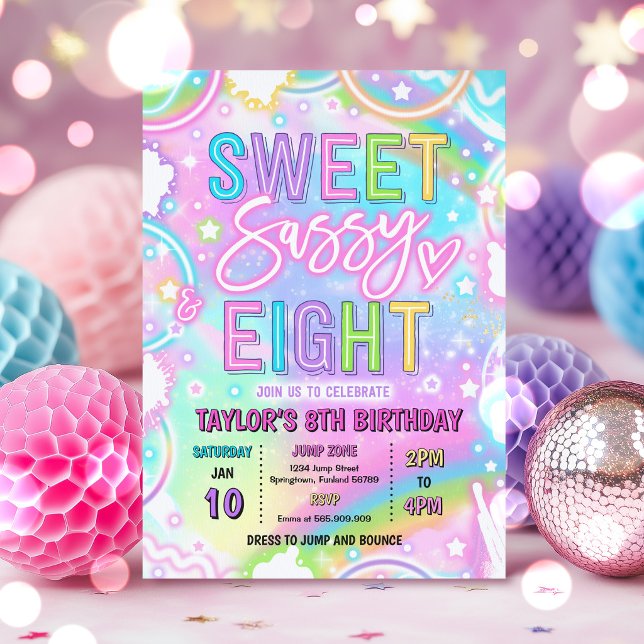 Convites Doce Sassy E Oitavo Aniversário Arco-Íris Neon (Criador carregado)