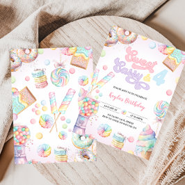 Convites Doce Sassy e quatro Pastel Candyland 4º Aniversári