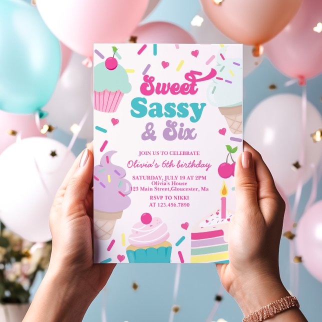 Convites Doce Sassy e Seis Sorvete e Bolo de Aniversário (Criador carregado)