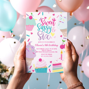 Convites Doce Sassy e Seis Sorvete e Bolo de Aniversário