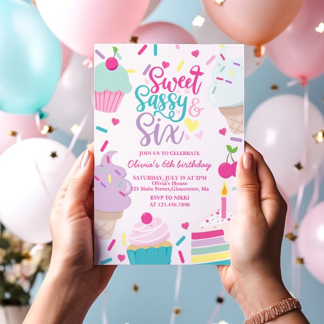 Convites Doce Sassy e Seis Sorvete e Bolo de Aniversário (Criador carregado)