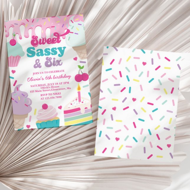 Convites Doce Sassy e Seis Sorvetes e Bolo Aniversário (Criador carregado)