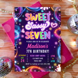 Convites Doce Sassy e Sete 7 Neon Glow Girl Aniversário